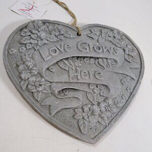 "Love Grows Here" Floral Heart Shaped Plaque HEAVY